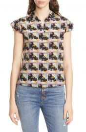 Alice   Olivia Willa Flutter Sleeve Silk Top   Nordstrom at Nordstrom